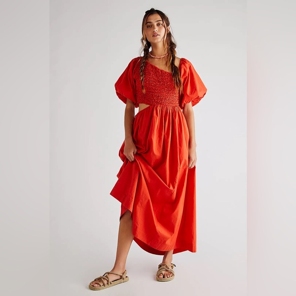 Free People Dresses & Skirts - Free People Scarlet Puff Sleeve Midi Dress